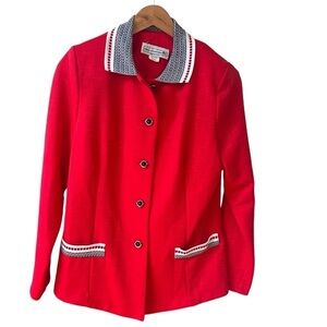 VTG Pablo Collection Sz 10 Polo Collar Blazer Red Retro  Artsy Art Deco Buttons